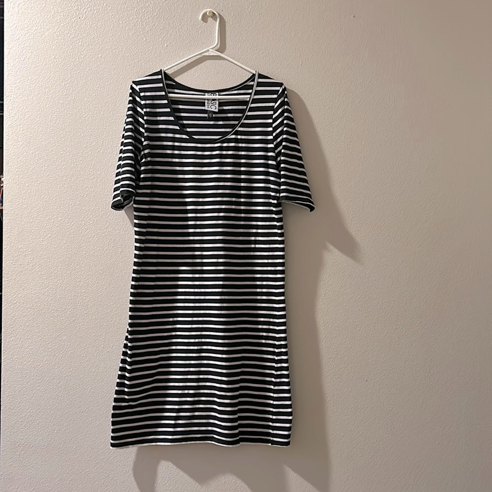 Soft black and white striped dress
